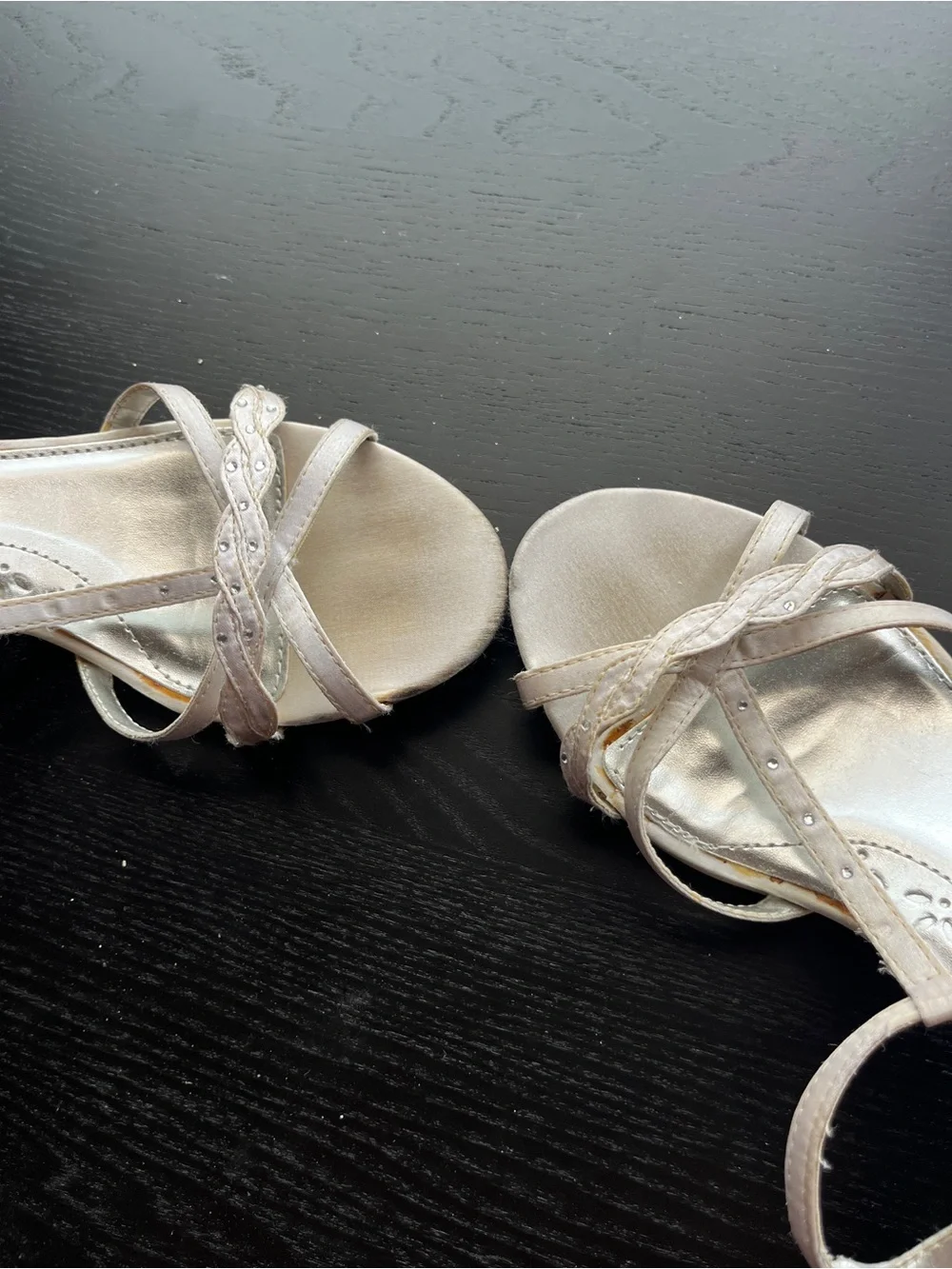 Cherokee Girls Size 3 White Satin Strappy Rhinestone Heeled Dress Sandals Shoes